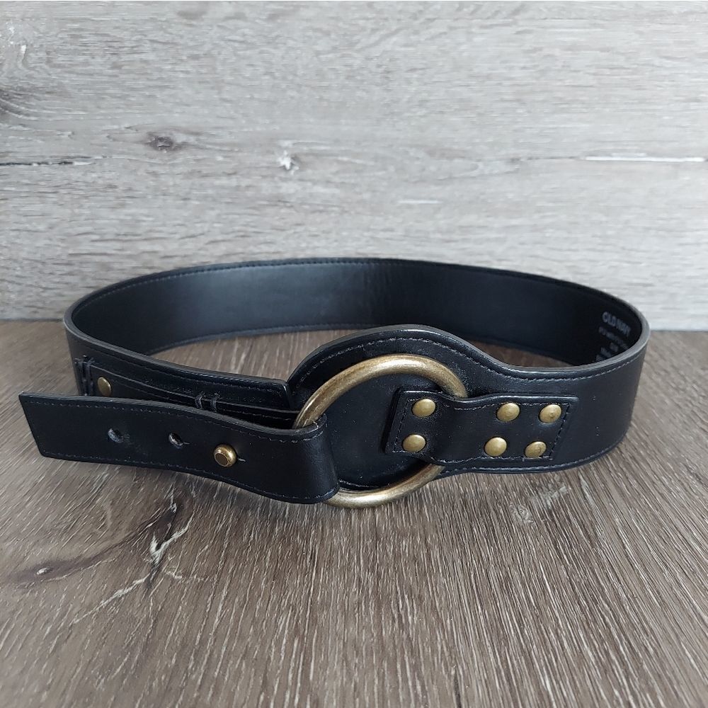 Old Navy Black Faux Leather Fold Over Belt S/M